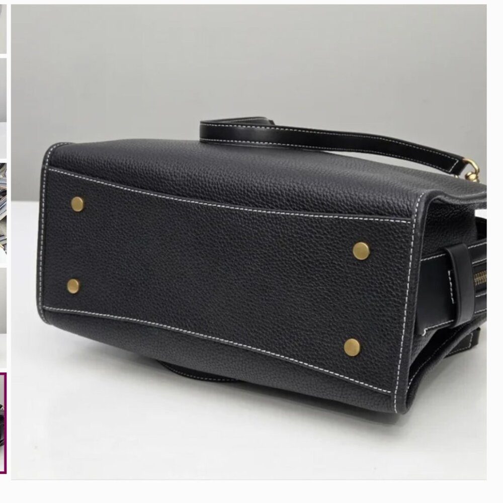 New QUINCE Italian Leather Medium Convertible Satchel bag Black - Picture 8 of 14